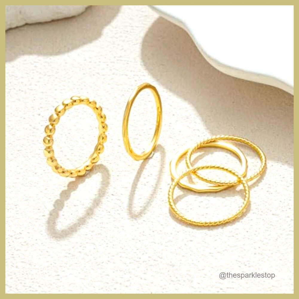 14k Gold Plated Stackable Ring Set, Hypoallergeni… - image 5